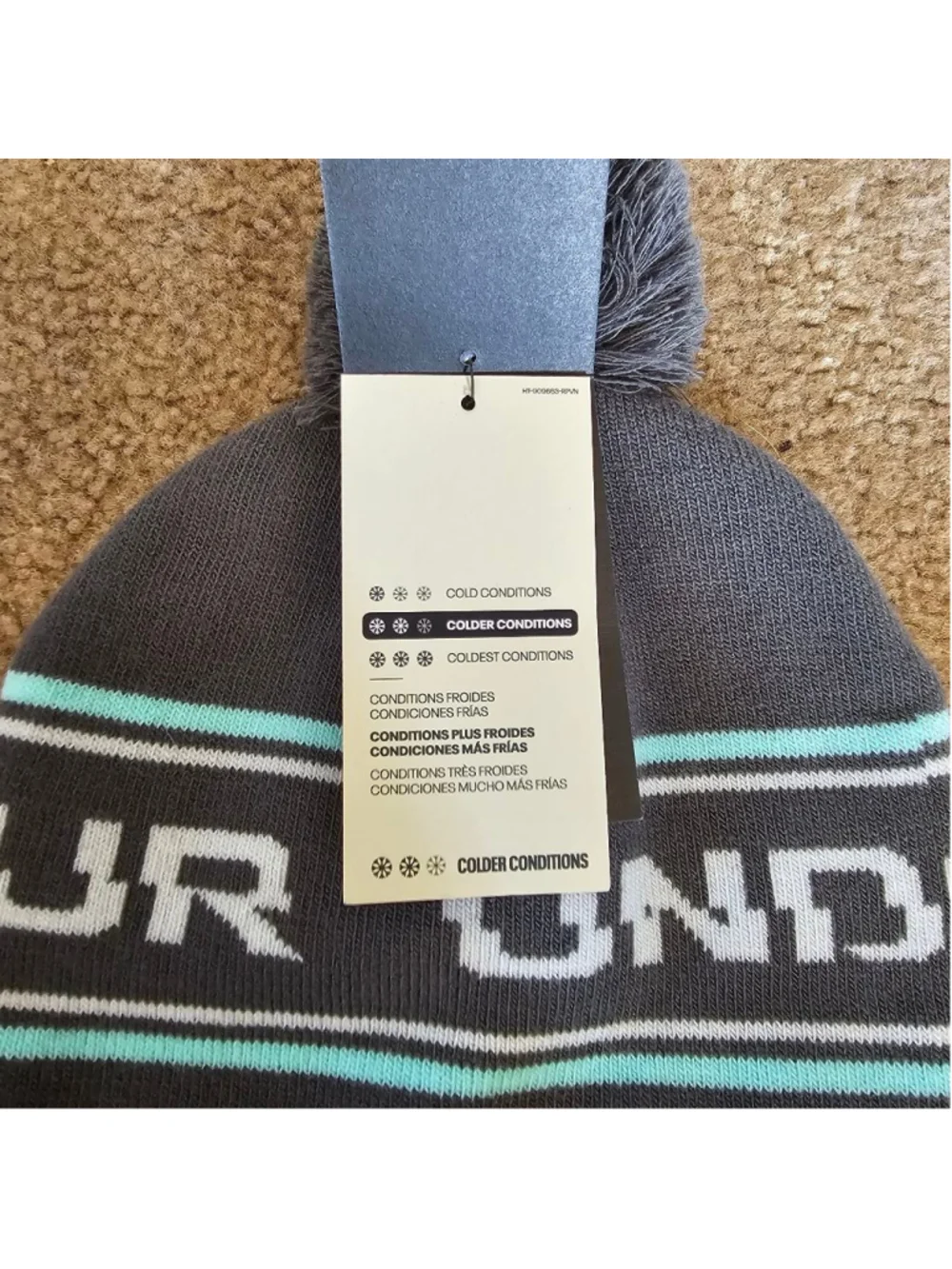 Under Armour Unisex Pom Beanie Hat Gray Light Blue OSFA
